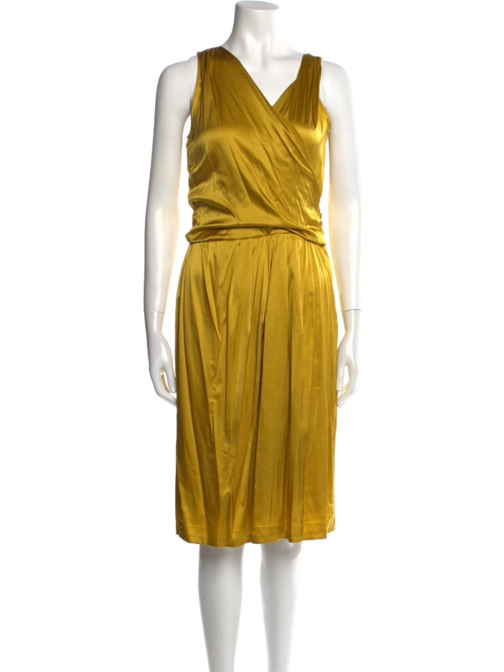 Moschino Yellow Silk Pleated Wrap Dress